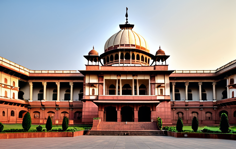 정부 형태와 권력 분립 - **Prompt:** "Indian parliament building at sunset, fully clothed politicians in session, appropriate...