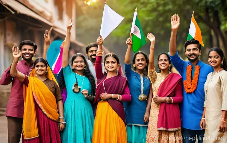 국민주의와 다문화 정책 - A vibrant scene capturing the essence of national pride and unity in India. A diverse group of India...