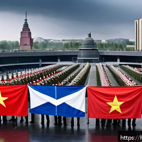냉전과 탈냉전 - A detailed Cold War era scene showing the tense standoff between the United States and Soviet Union,...